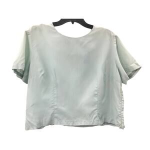 Vintage Sheer Jodel Side Zip Blue Short Sleeve Cropped Round Neck Top